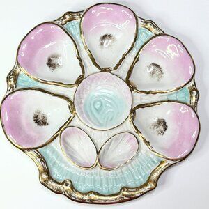 Antique German Carl Tielsch Oyster Plate Pink Cream Shell Form c1880 9.5" A729